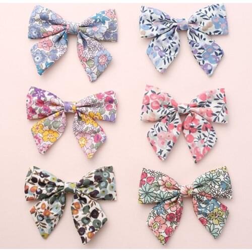 Baby Girls Hair Bows Flowers Printing Hair Pin For Children Cotton Barrette Kids Summer Hair Accessory