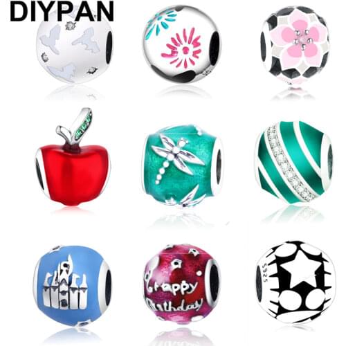 925 Sterling Silver Fit Original Pandora Charm Bracelet Silver 925 Dragonfly Charm Enamel Bead DIY Jewelry Berloque