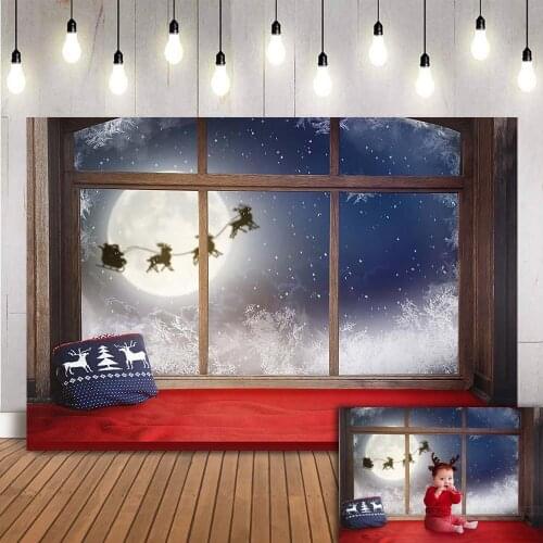 Christmas windows photography backdrop children birthday photo booth Santa Claus Christmas Eve Background for photo studio prop