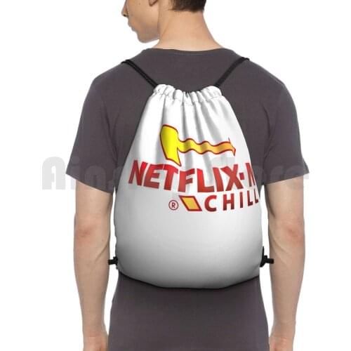 Netflix N' Chill Backpack Drawstring Bag Riding Climbing Gym Bag In N Out Netflix Movies Popular New Womens Mens Trendy