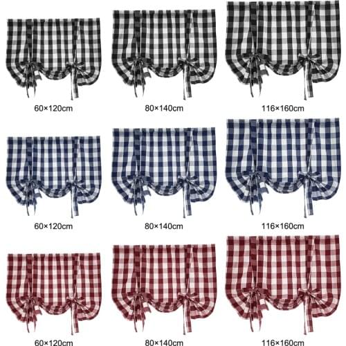 Plaid Gingham Farmhouse Window Curtain Tie Up Shade Kitchen Windows Cafe Curtains Adjustable Shades for Kitchen