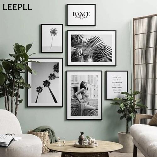 Nordic Tree Leaves Art Canvas, Posters and Prints, Black and White Dance Letters, Wall Pictures for Living Room Decor