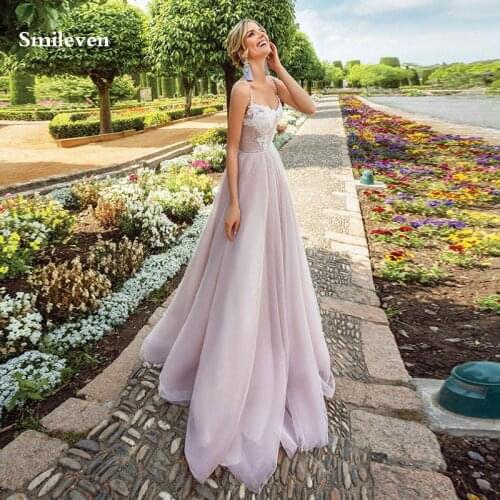 Smileven Summer Spaghetti Straps Beach Wedding Dress A Line Bohemian vestido de noivaBackless Lace Bridal Dress