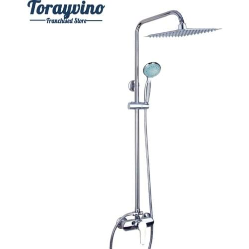 Torayvino Bathroom LED Polished Chrome Waterfall Rain Shower Faucet & Hand Shower Wall Mounted Bathroom Faucet And Shower Set
