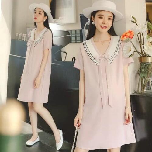 High Quality Chiffon Elegant Maternity Dresses With Bow V-Neck A-Line Maternity Clothes for Pregnant Women Vestidos Summer New