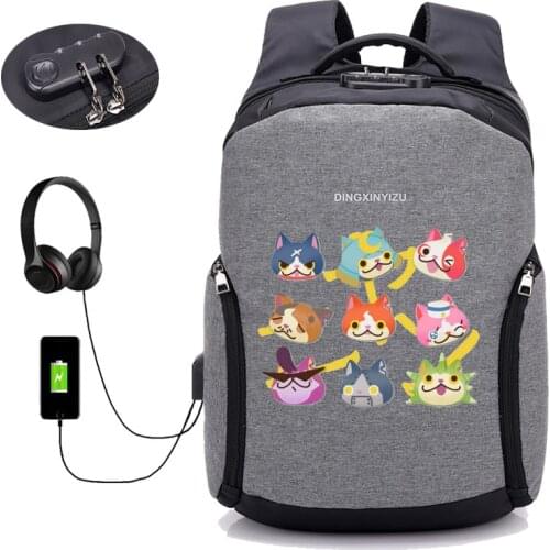 Japan anime Yo-Kai Watch backpack teenager Laptop computer backpack USB charging student bookbag men travel backpack 22 style