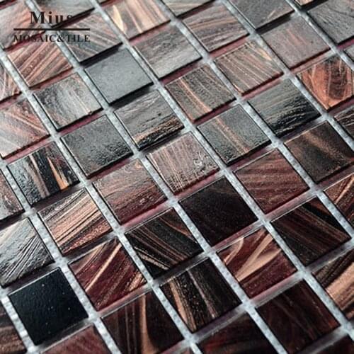 Classic style Wood grain dark brown Line glass mosaic tile for home decoration