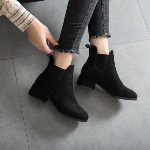 Women Shoes Autumn Boots Women Camel Black Ankle Boots For Women Thick Heel Slip On Ladies Shoes Boots Bota Feminina 35-41