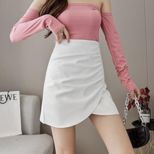 Pu Leather Mini Korean Fashion High-Waisted Vintage Spring Autumn Summer WomenS Clothing Skirts Vetement Femme 2021