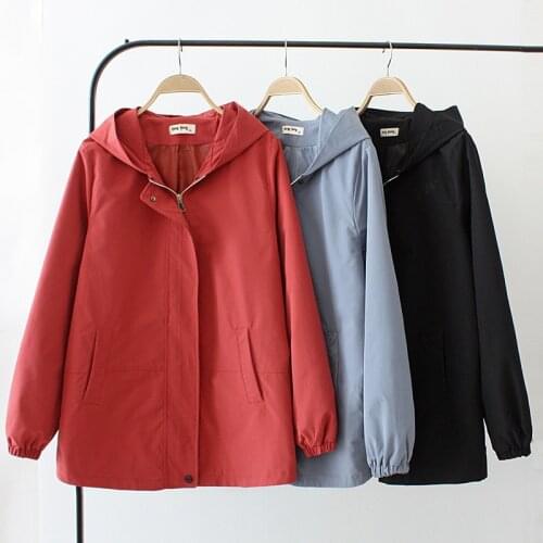 2020 New Spring Autumn Oversize Hooded Trench Coat Loose Solid Women cotton Outerwear Casual female Plus size 5XL Windbreaker