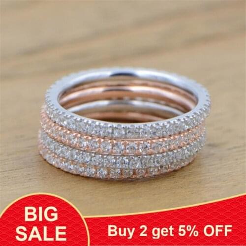 Genuine Eternity ring 925 Sterling silver Micro pave AAAAA Cubic Zirconia Charm Wedding Band Rings for women Finger Jewelry