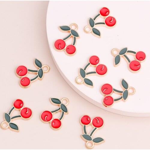 10pcs 17x12mm Enamel Cherry Charms Beads for DIY Making Bracelets Necklaces Crafting Drop Earrings Jewelry Accessories