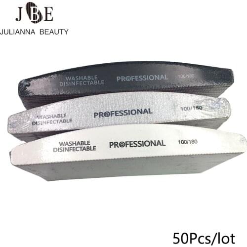 50Pcs 100/180 Professional Nail File Sanding Buffer Block Washable Double-Side Manicure Tool Nail Files Set White/Black/Grey