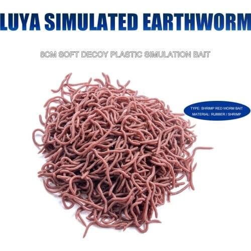 50pcs/Set Red Worm Soft Lure Earthworm Shrimp Bass Artificial Soft Fishing Baits Tackle For Bass Isca Crankbait