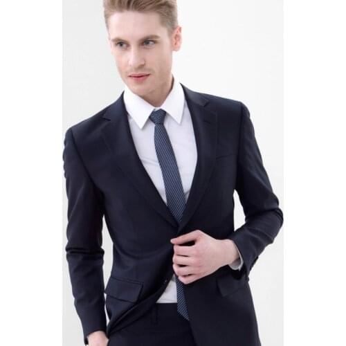 BASIQUE high quality slim 2015 spring autumn 60% wool warm 2 buttons single breasted formal black deep blue full men suit jacket