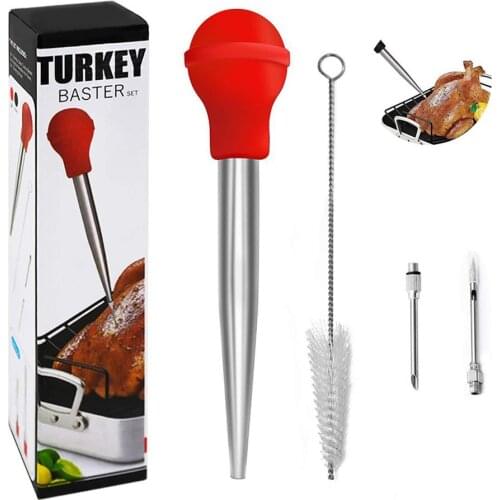 Food-grade Safe Stainless Steel Meat Baster Syringe With Cleaning Brush And Marinade Needles With Injector