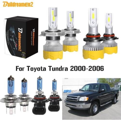 Buildreamen2 4 Pieces Car Headlight Hi/Lo Beam + Fog Light LED Halogen Headlamp White H4 9006 12V For Toyota Tundra 2000-2006