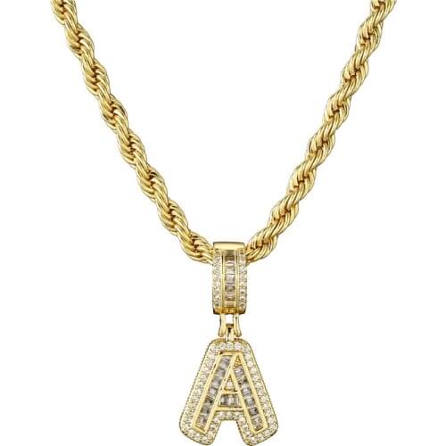 Hot Sale Punk Style Initial Letter Necklace Gold Color 3mm Stainless Steel Rope Chain Necklace T Shape CZ Jewelry Gift Dropship