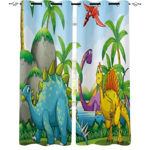 Jungle Cartoon Dinosaur Animation Curtain for Kids Room Bedroom Curtain Cartoon Window Curtain for Boys Colorful cortinas