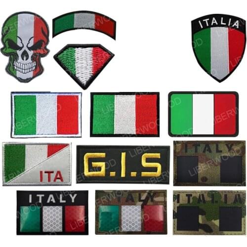 Italy Flag Infrared Reflective Embroidered Patch Badge Military Army Tactical Armband Skull Applique DIY Patches for Clothing