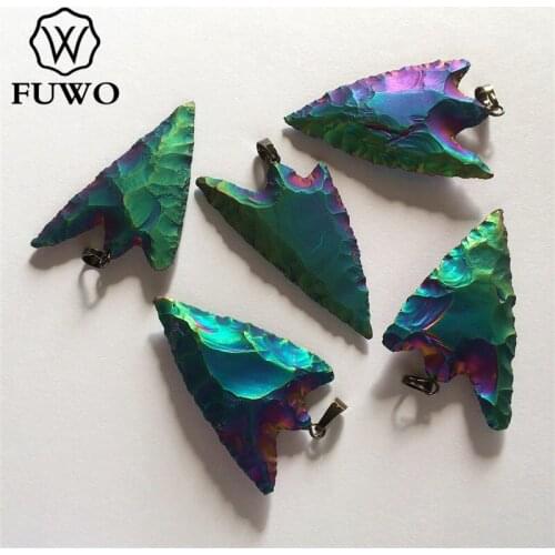 FUWO Fashion Titanium Agates Pendant With Black Gun Bail Trimmed Raw Quartz Jewelry Wholesale 5 pieces / lot PD222