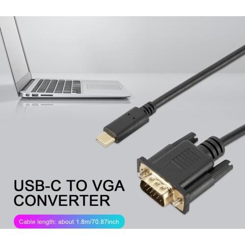 Bkscy USB C To VGA Cable 1080P Type C To VGA Converter Adapter Cable For Laptop UHD External Video Projector 1.8m