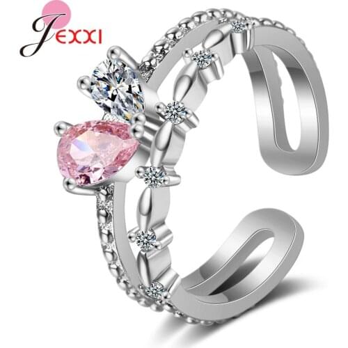 Exquisite Women Ring Heart Leaf Rhinestone Inlaid Open Finger Ring Jewelry Gift Engagement Ring 925 Sterling Silver
