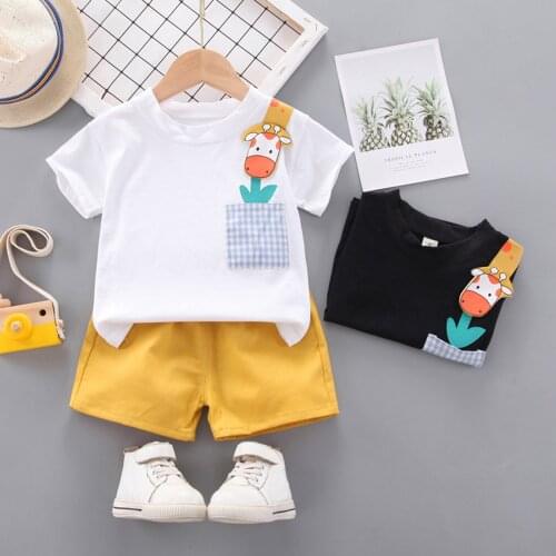 Baby Clothing Set for Boys Girls Cute Summer Casual Clothes Set Giraffe Top T-shirt+Solid color Shorts Suits Kids Casual Clothes