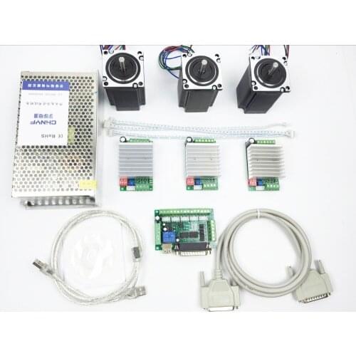 CNC Router Kit 3 Axis, 3pcs TB6600 4.5A stepper motor driver +3pcs Nema23 312 Oz-in motor+ 5 axis interface board+ power supply