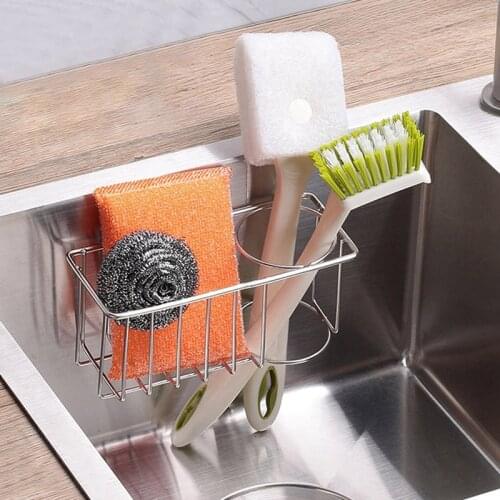 Kitchen Stainless Steel Sponge Holder Waterproof Sink Organizer Sponge Rack with Wall Sticker Kitchen Sponge Holder Storage
