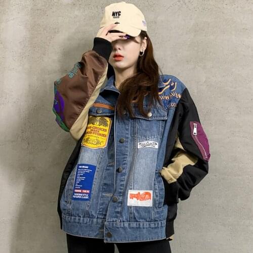 Stitching denim jacket 2021 spring Autumn new couple wear loose fashion denim Patchwork jacket Y675