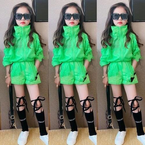 Girls Summer Sun Protection Clothing Sets Children Fashion Hoddies+Shorts 2pcs Tracksuits For Baby Girl Kids Casual Jogging Suit