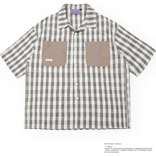 Summer Fashion Mens Contrast Stitching Plaid Shirt Outdoor Sports Camping Trekking Labor Students Cargo Camisa Hiking Clothing