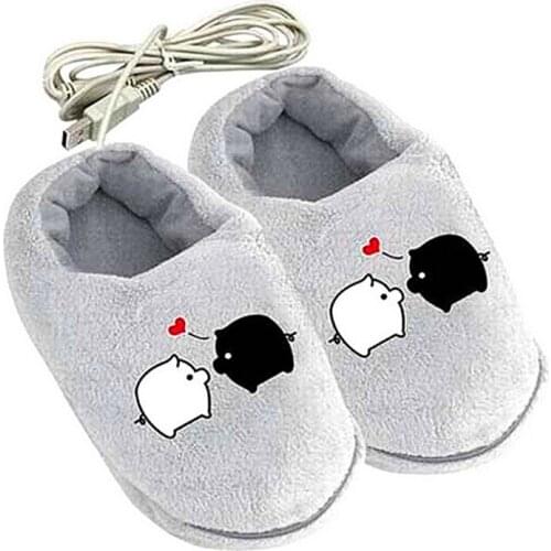Cute Cartoon Pig USB Heating Cushion Slippers Heated Shoes for Foot Warmer