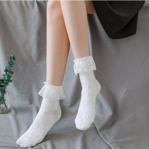 Fashion Lolita Style Socks for Women Japanese Cute Lace Socks Princess Girl Sweet Retro Frilly Ruffle Cotton Socks