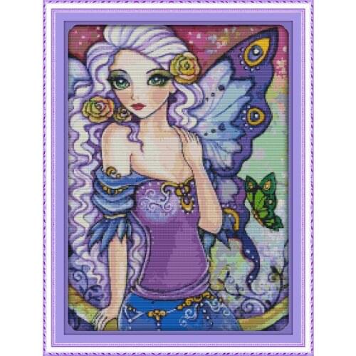 Butterfly fairy cross stitch kit people 18ct 14ct 11ct count print canvas stitches embroidery DIY handmade needlework