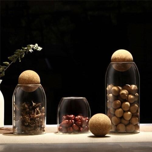 Lead-free round cork glass bottle sealed jar nut storage jar coffee bean jar round transparent