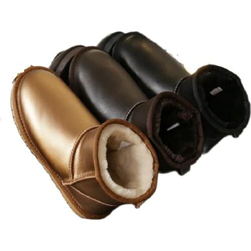 5854 New Fashion Winter Cowhide Wool Integrated Snow Boots Womens Flat Warm Winter Shoes