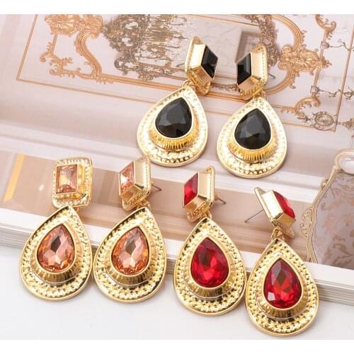 New Gold Teardrop Crystals Drop Earrings Party Luxury Rhinestone Dangle Earrings Vintage Ear Rings Jewelry For Women Gift
