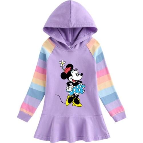 Disney Baby Girls Clothes Childrens Mickey Hooded Dress Autumn Spring Minnie Mouse Cartoon Sweater Girl Dresses