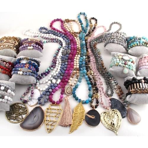 Wholesale 10pc Blue Mix Color Necklace & 10 Bracelet Set Fashion Jewelry Handmade For Women necklaces Sets