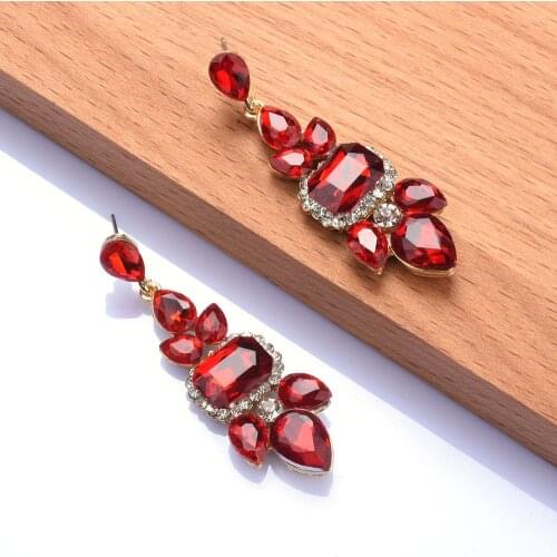 Wholesale Red Crystal Metal Earrings High-quality Rhinestone Drop Earrings Glass Fashion Jewelry Accessories For Women