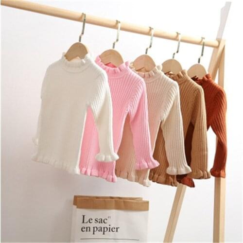 2020 Autumn Winter Baby Girls Sweater and Pullovers Infant Toddler Girls Ruffles Half Turtleneck Knitting Sweater Jumper AA4036