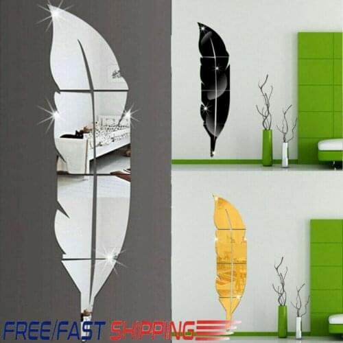 Feather 3D Mirror Wall Stickers Home Decor Art Decal Wall Stickers for Kids Room Living Room Decorating Mural Decoration