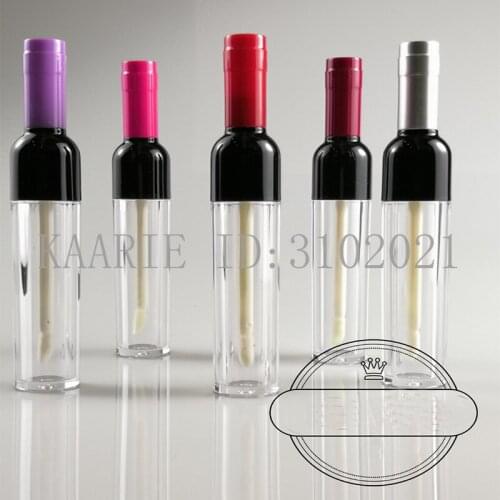 5ML 10/30/50pcs Plastic Clear Lipgloss Bottle with Colored Cap, Empty Wine Shape Creative Portable Lip Gloss Tube, Lipstick Tube
