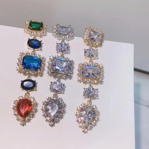 HIBRIDE Colorful Charms Full Mirco Paved Crystal Zircon Square Circle Earring Dubai Wedding Drop Earrings Fashion JewelryE-723
