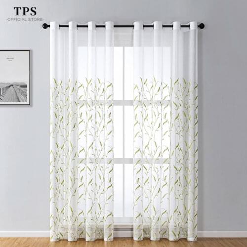 TPS Floral Embroidered Sheer Curtains Window Treatment Tulle Curtains for Bedroom Living Room Voile Curtains for Finished Custom