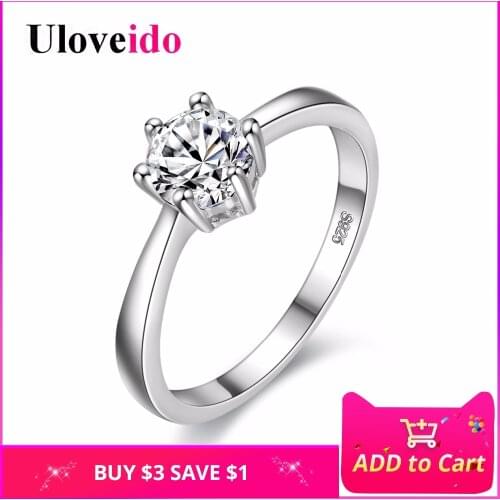 Engagement Rings for Women Lovers' Gift Silver Color Wedding Jewelry Cubic Zirconia Charms Ring Bijoux Fianit Uloveido J002W