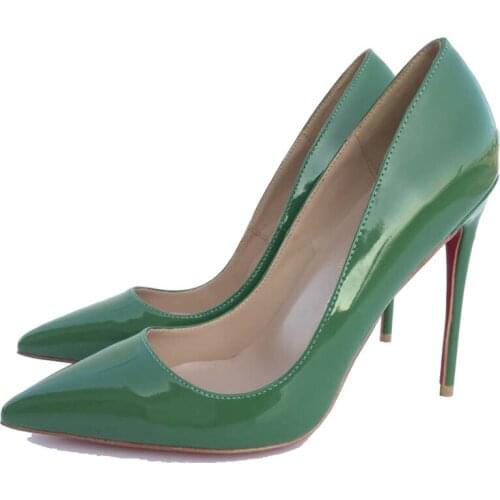 Dark Green Shoes Sexy Women High Heel 12cm Stilettos Women Party Brand Designer Shoes Patent Leather Pointed Toe QP055 CHENSIR9