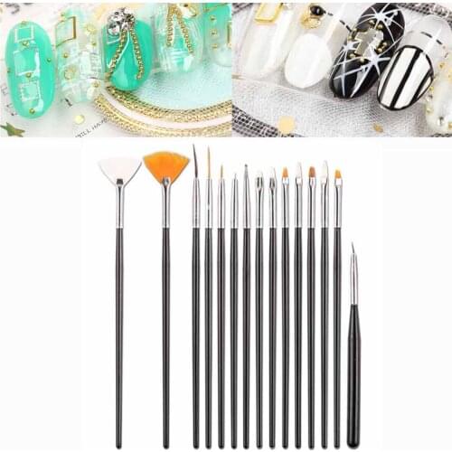 UV Gel Acrylic Nail Art Brush 15pcs Set Design Gel Polish Painting Dust Powder Pen Manicure Nails Tips Liner Tools Kit